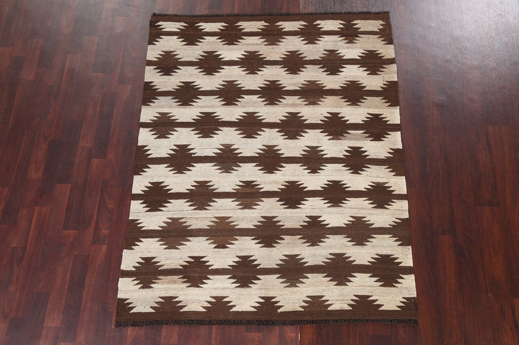 Natural Dye Wool Kilim Oriental Area Rug 5x6