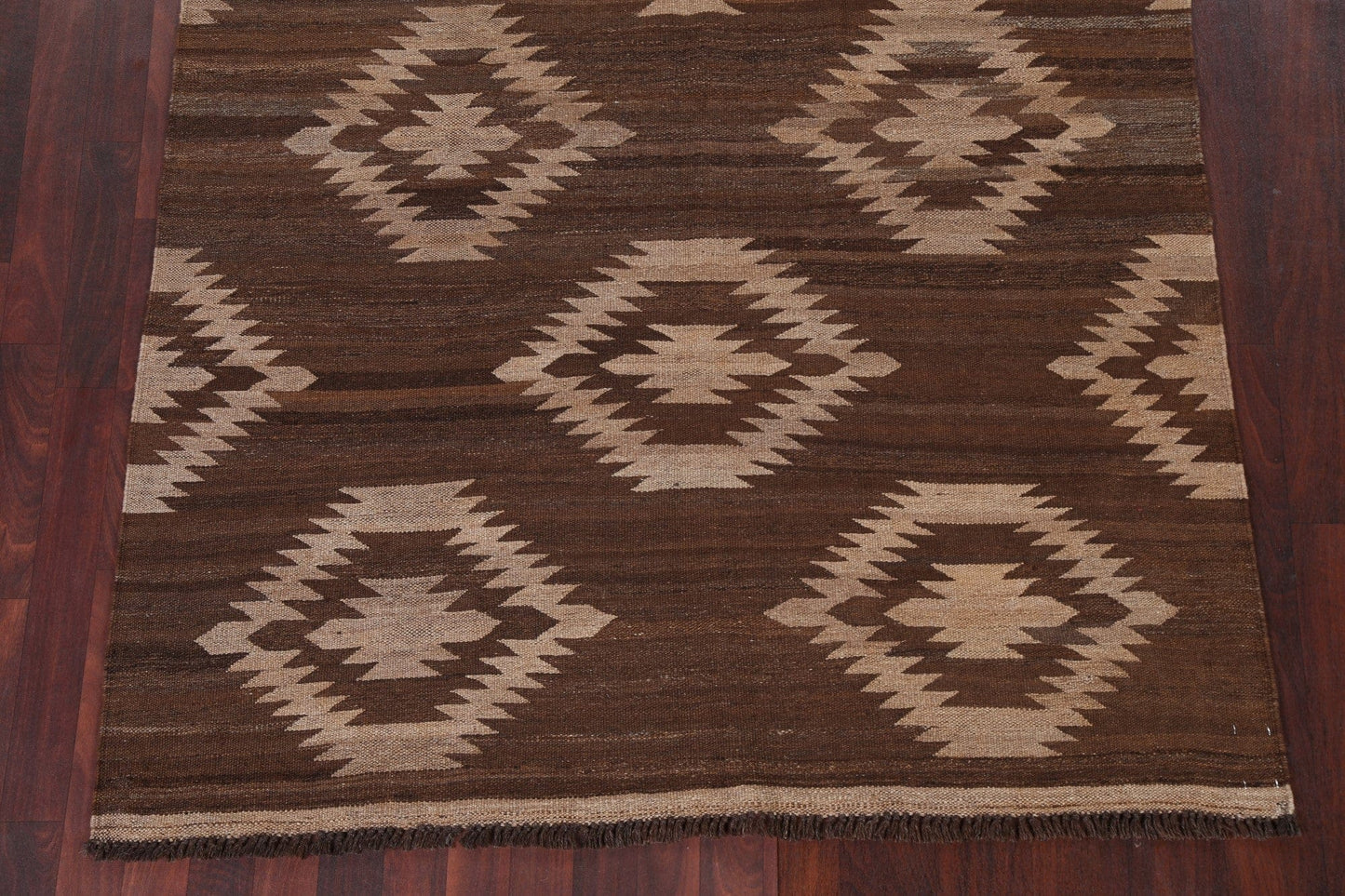 Natural Dye Brown Kilim Wool Area Rug 5x7