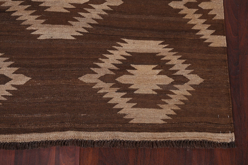 Natural Dye Brown Kilim Wool Area Rug 5x7