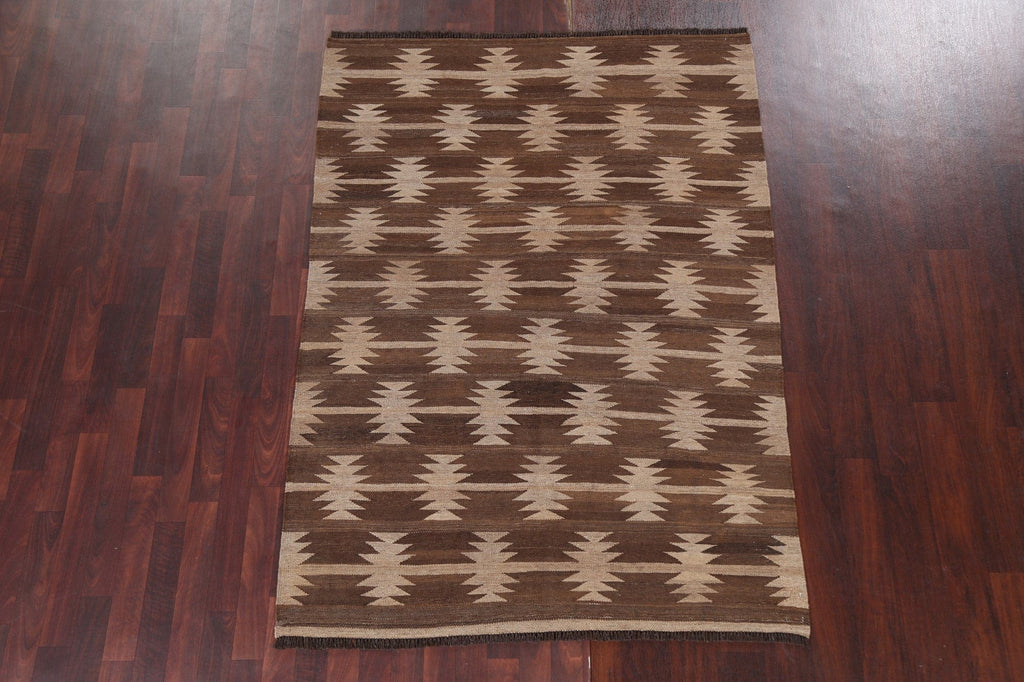 Wool Geometric Kilim Natural Dye Area Rug 5x7