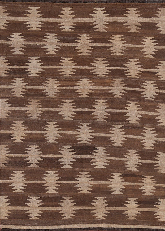 Wool Geometric Kilim Natural Dye Area Rug 5x7