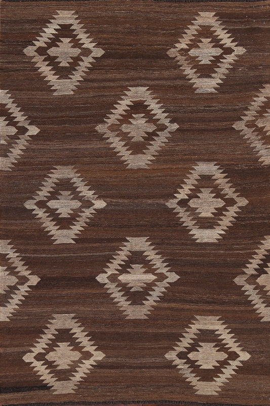 Brown Kilim Natural Dye Area Rug 5x7