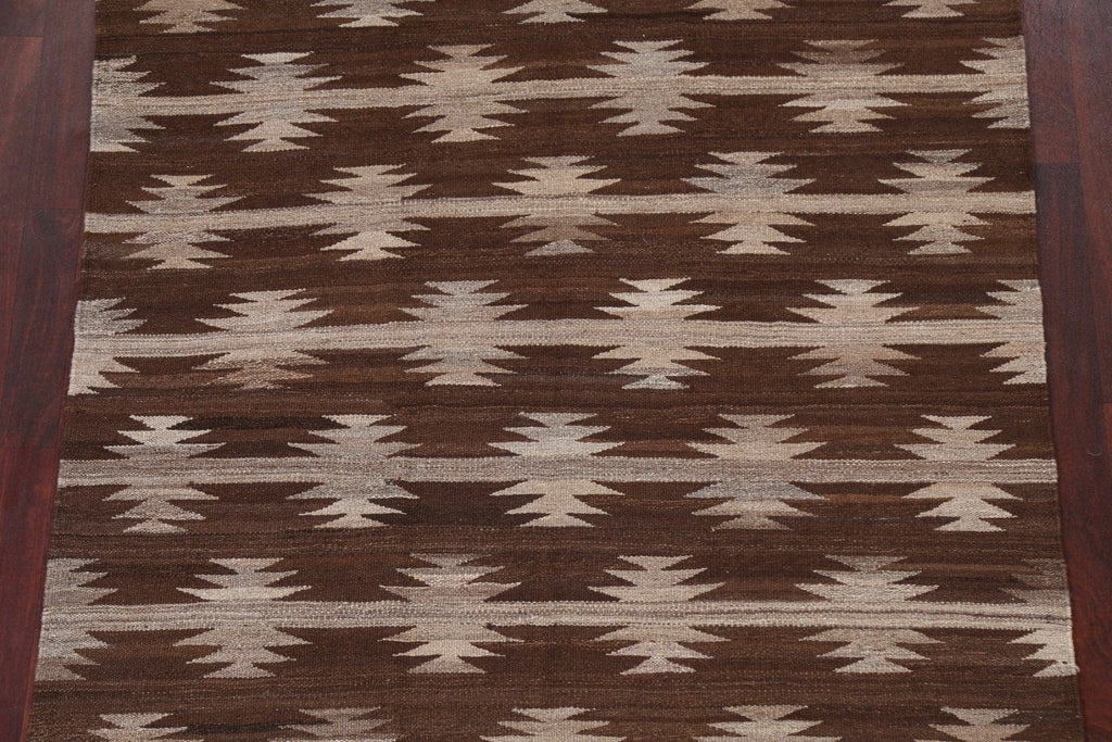 Natural Dye Brown Kilim Wool Area Rug 5x6