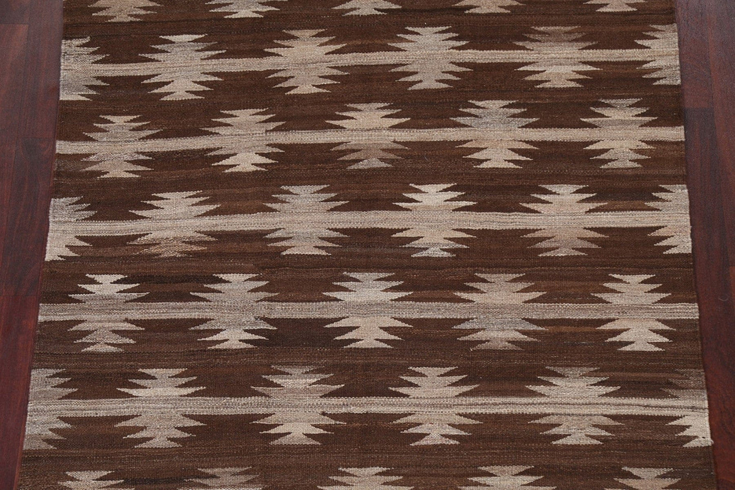 Natural Dye Brown Kilim Wool Area Rug 5x6