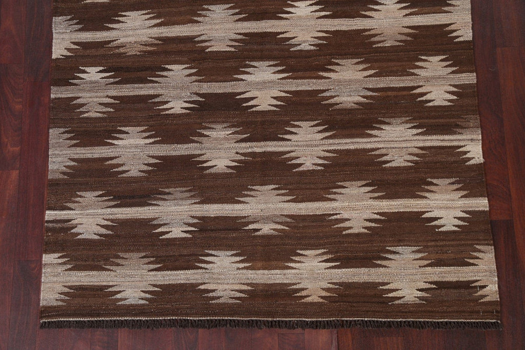 Natural Dye Brown Kilim Wool Area Rug 5x6