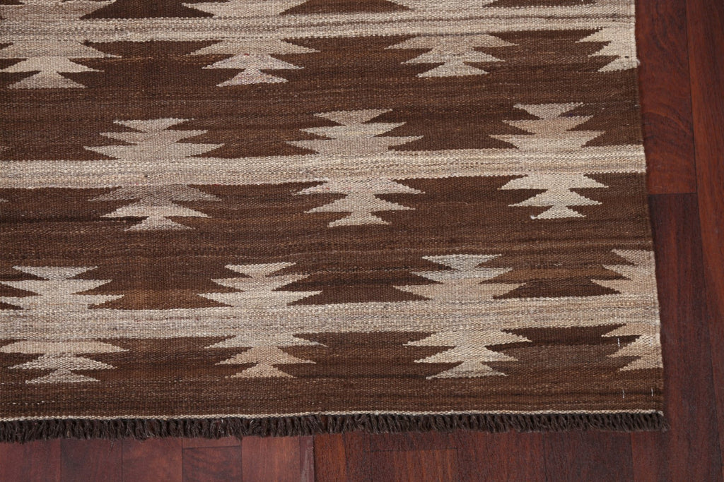 Natural Dye Brown Kilim Wool Area Rug 5x6