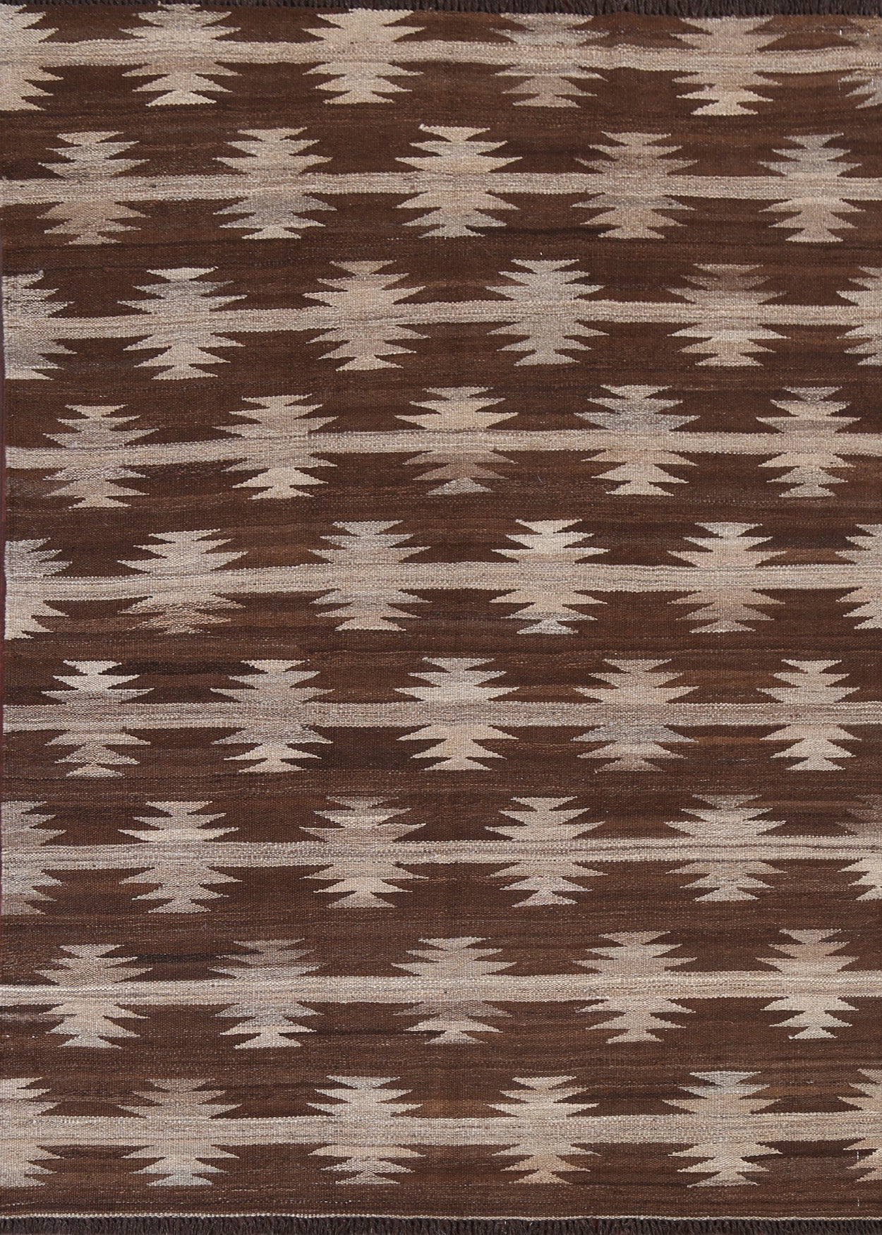 Natural Dye Brown Kilim Wool Area Rug 5x6