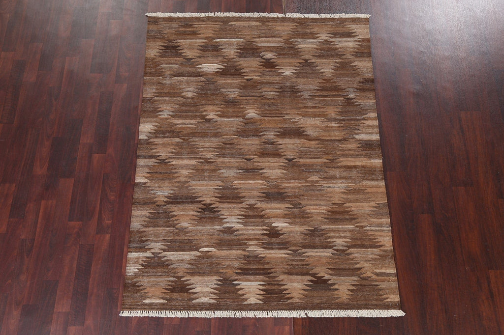 Natural Dye Brown Kilim Handmade Area Rug 5x6