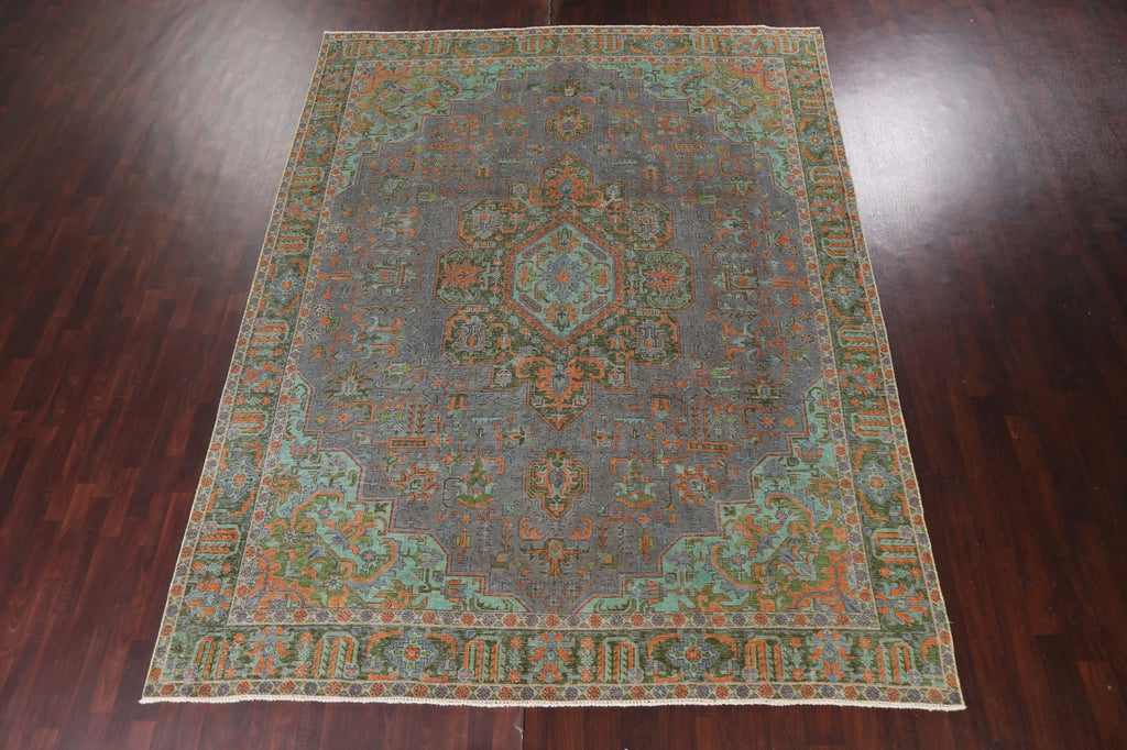 Distressed Over-Dye Tabriz Persian Area Rug 9x12