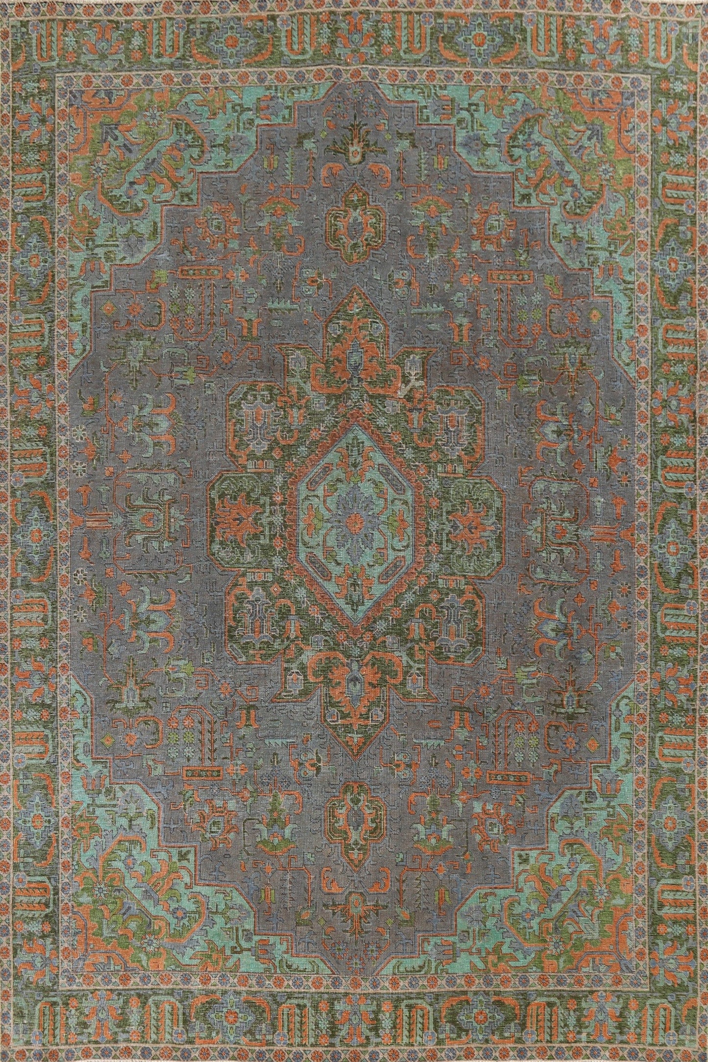 Distressed Over-Dye Tabriz Persian Area Rug 9x12