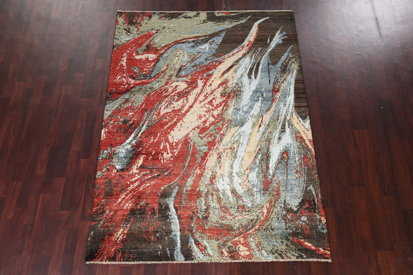 Wool/ Silk Abstract Handmade Area Rug 6x8