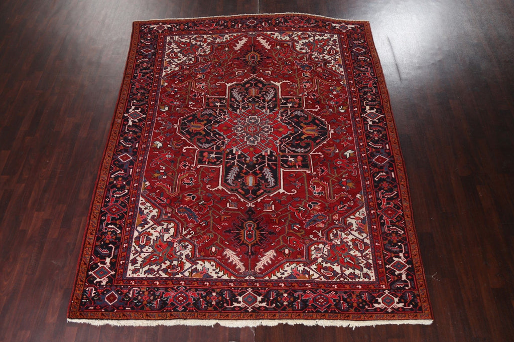 Vintage Red Wool Heriz Persian Area Rug 9x11