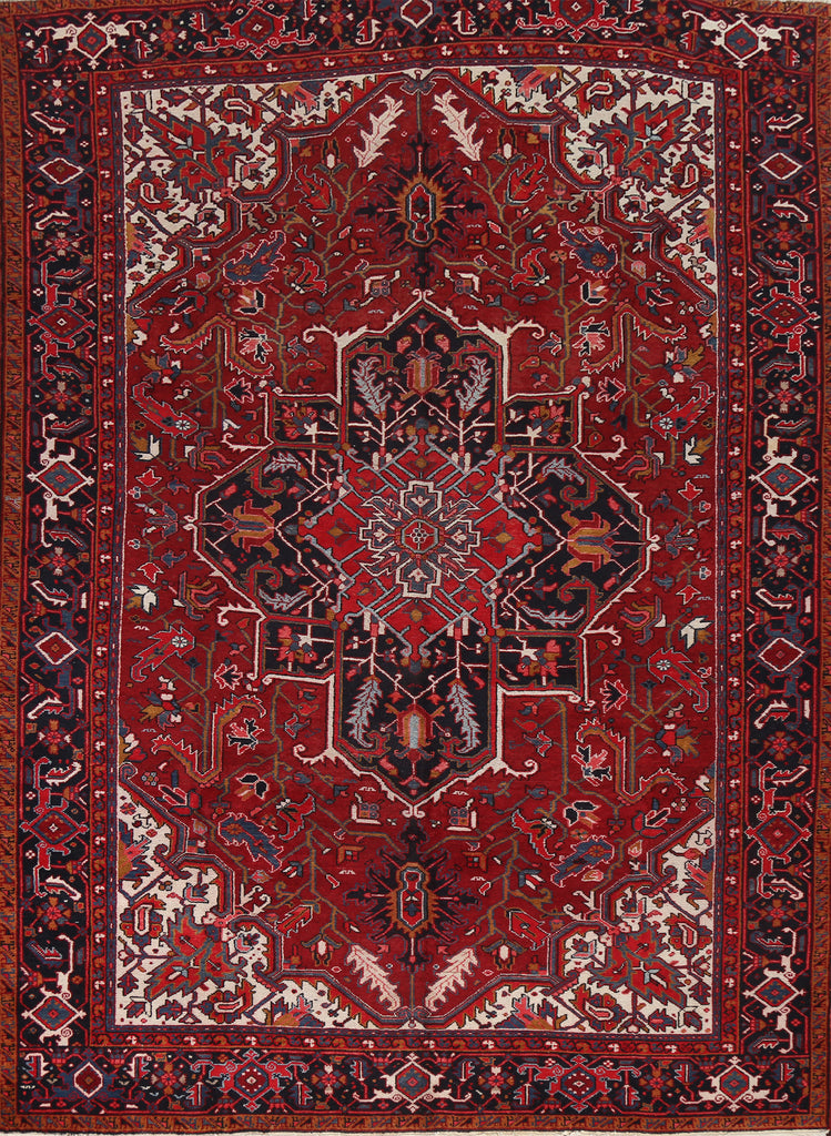 Vintage Red Wool Heriz Persian Area Rug 9x11