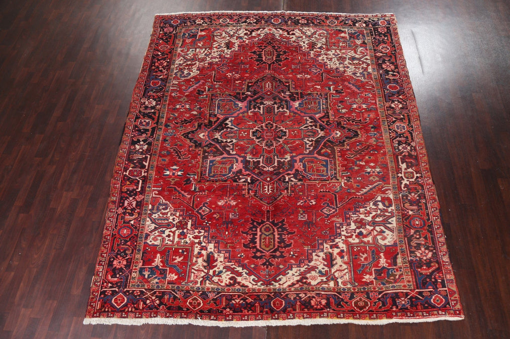 Vintage Red Wool Heriz Persian Area Rug 9x11