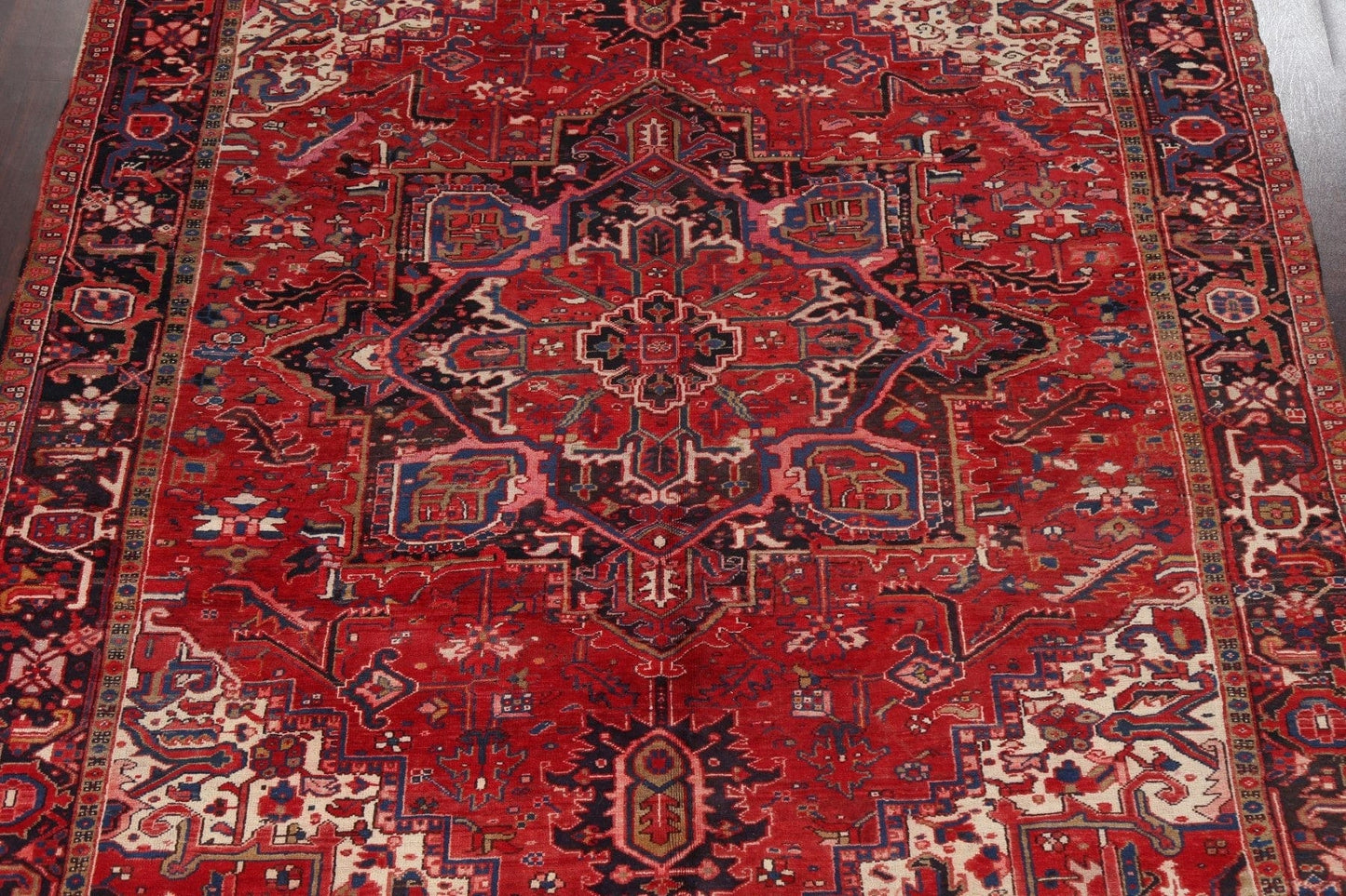 Vintage Red Wool Heriz Persian Area Rug 9x11