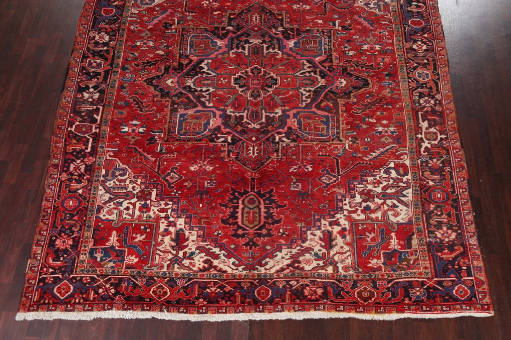 Vintage Red Wool Heriz Persian Area Rug 9x11