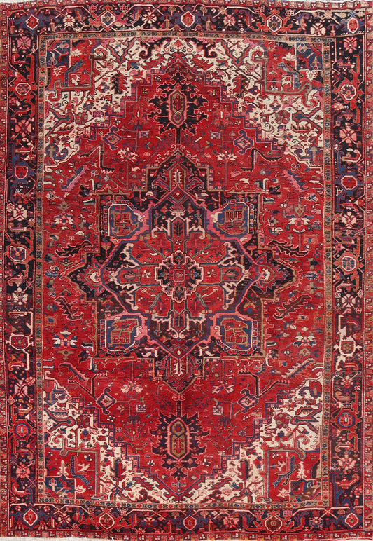 Vintage Red Wool Heriz Persian Area Rug 9x11