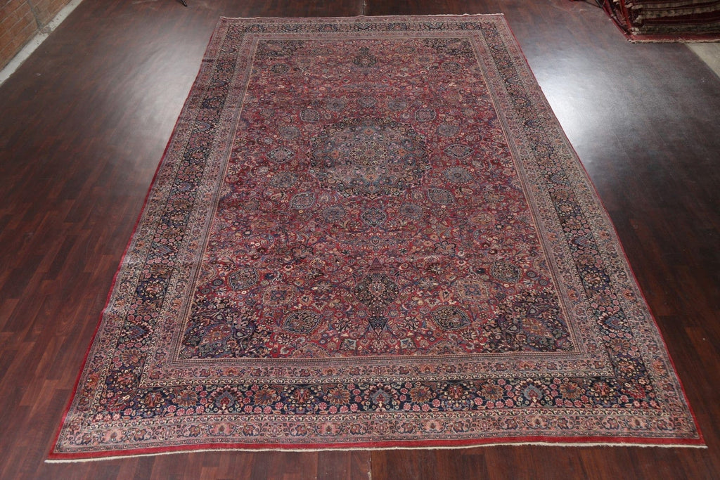 Pre-1900 Antique Vegetable Dye Mashad Persian Rug 12x18