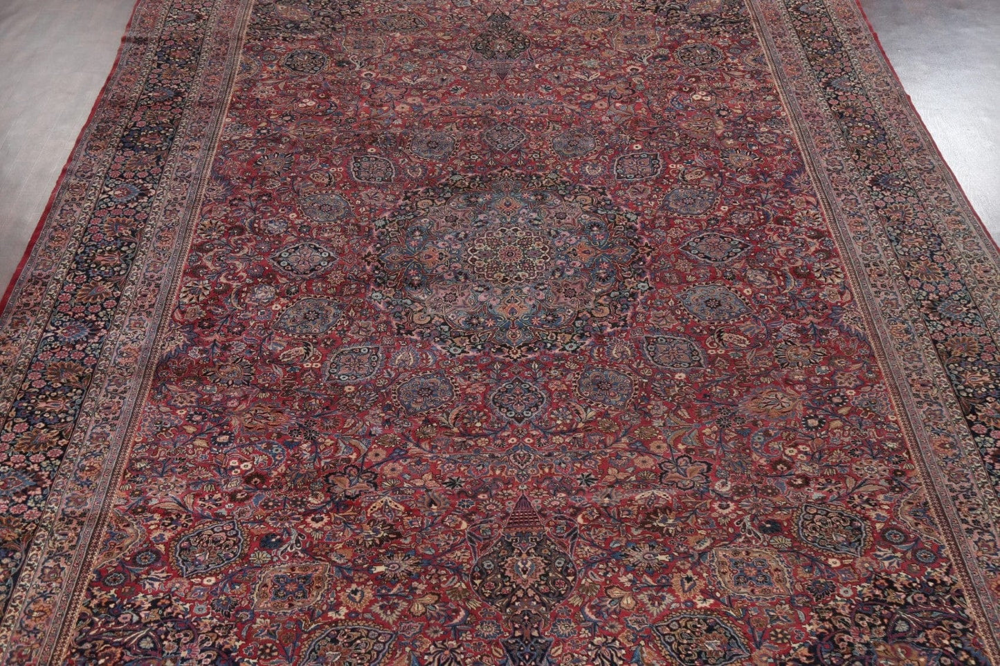 Pre-1900 Antique Vegetable Dye Mashad Persian Rug 12x18