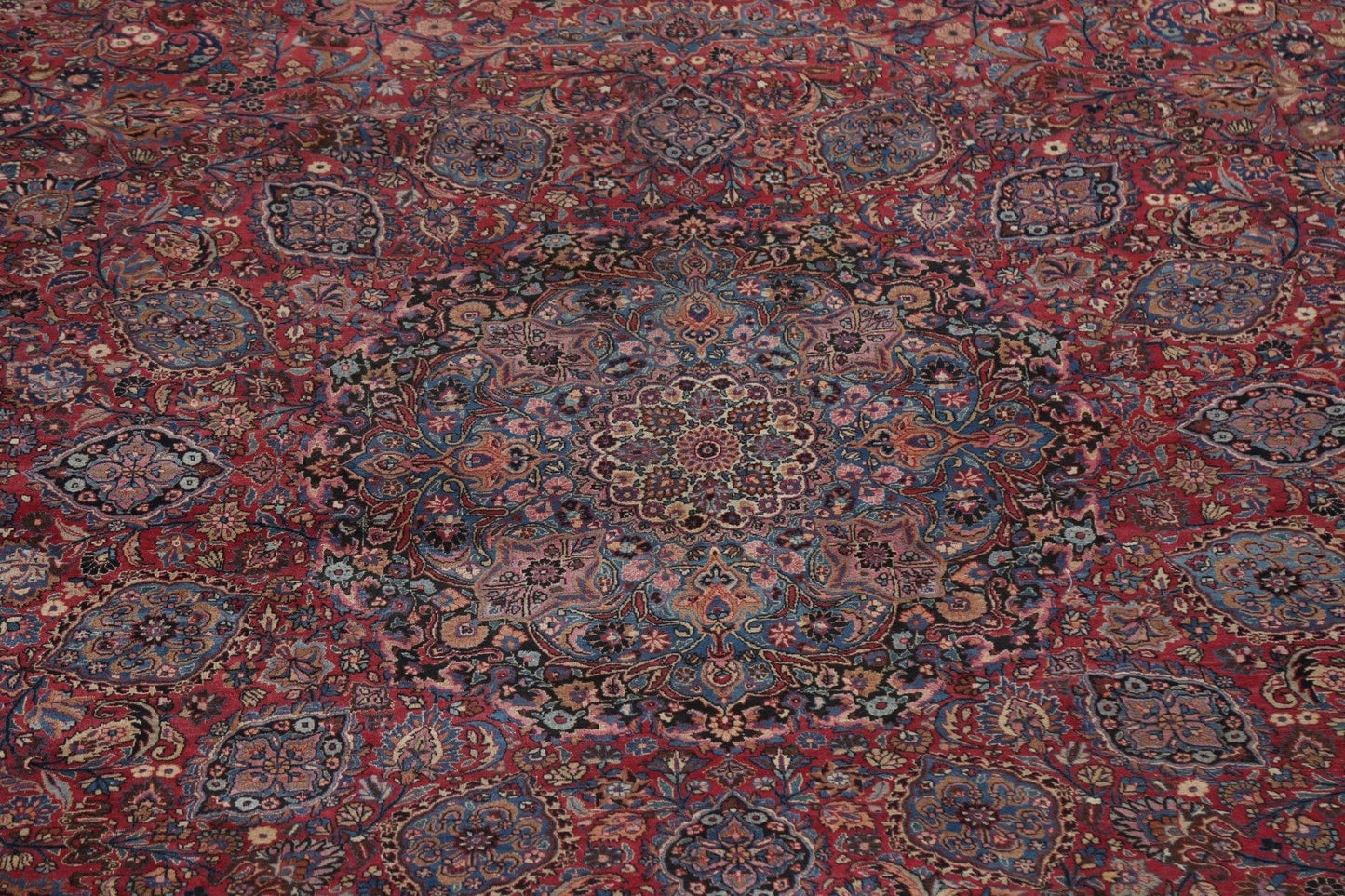 Pre-1900 Antique Vegetable Dye Mashad Persian Rug 12x18