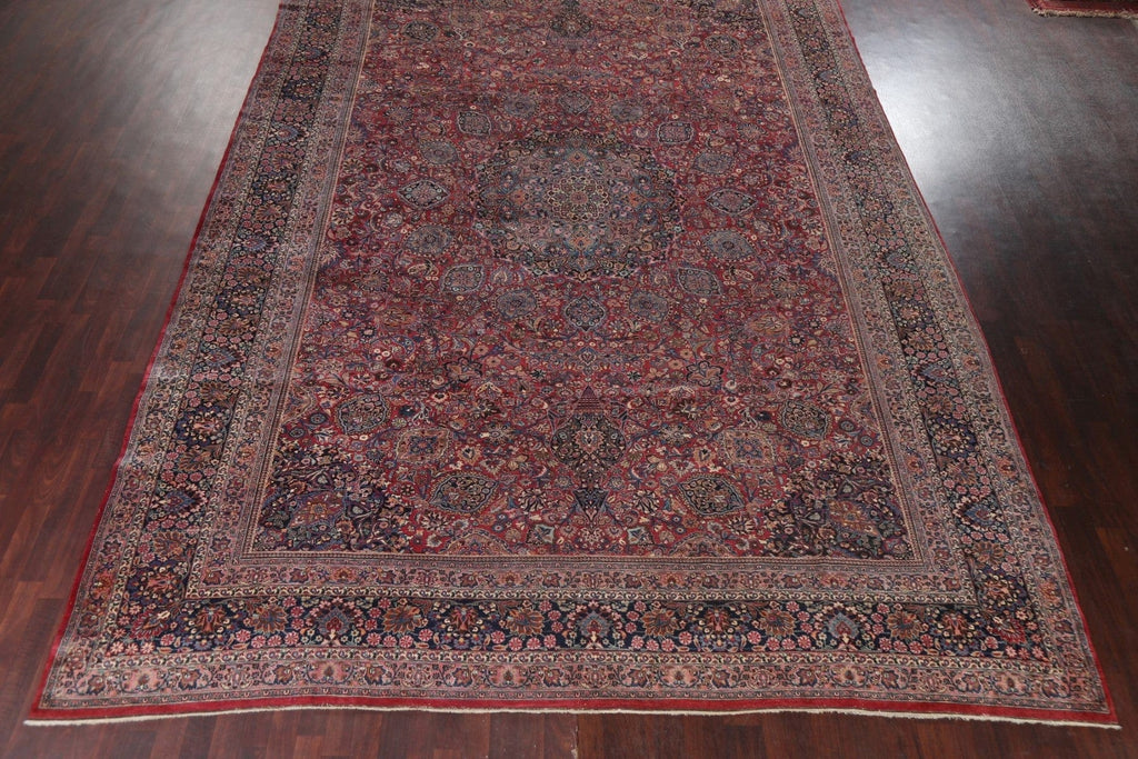 Pre-1900 Antique Vegetable Dye Mashad Persian Rug 12x18