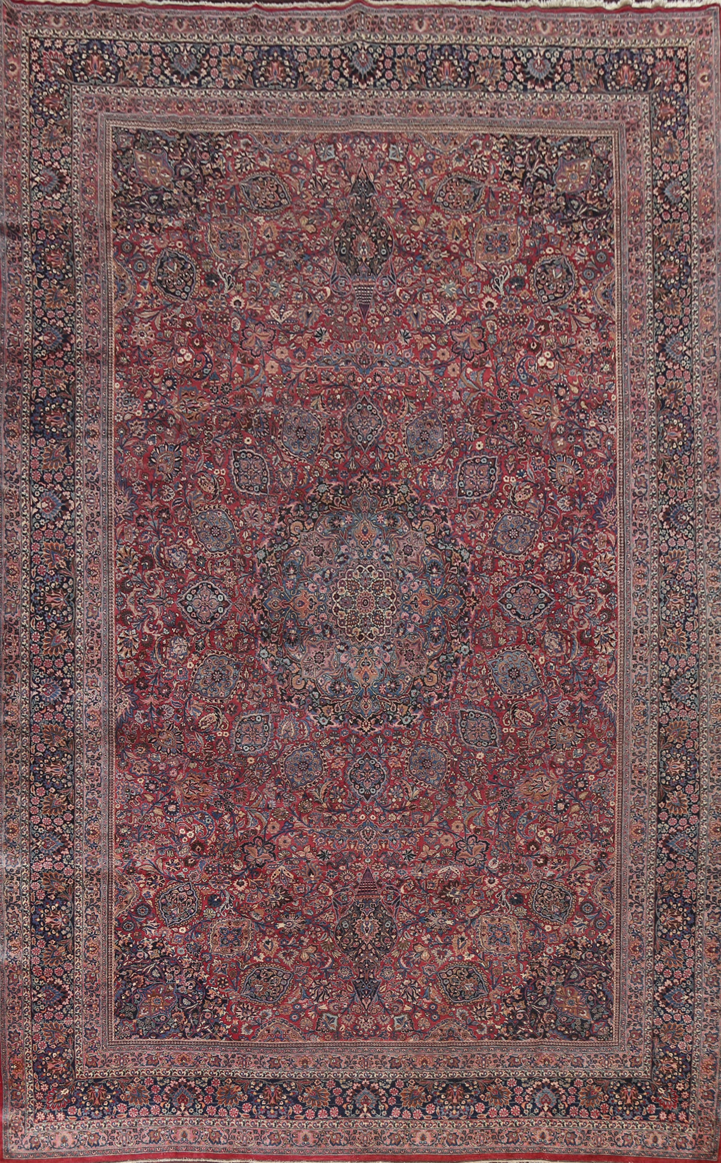 Pre-1900 Antique Vegetable Dye Mashad Persian Rug 12x18