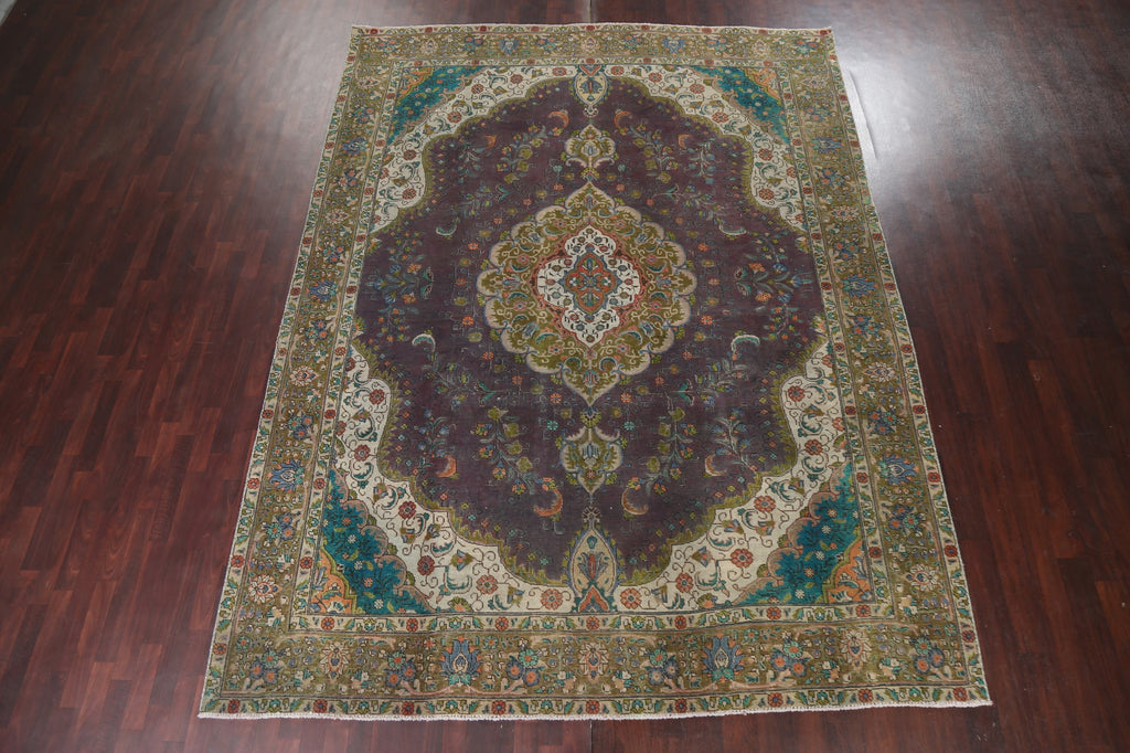 Distressed Over-Dye Tabriz Persian Area Rug 9x12