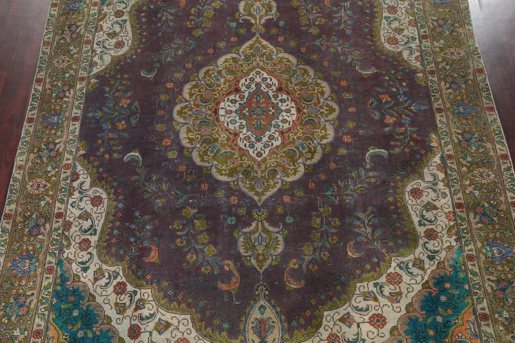 Distressed Over-Dye Tabriz Persian Area Rug 9x12