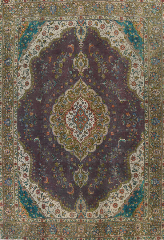 Distressed Over-Dye Tabriz Persian Area Rug 9x12