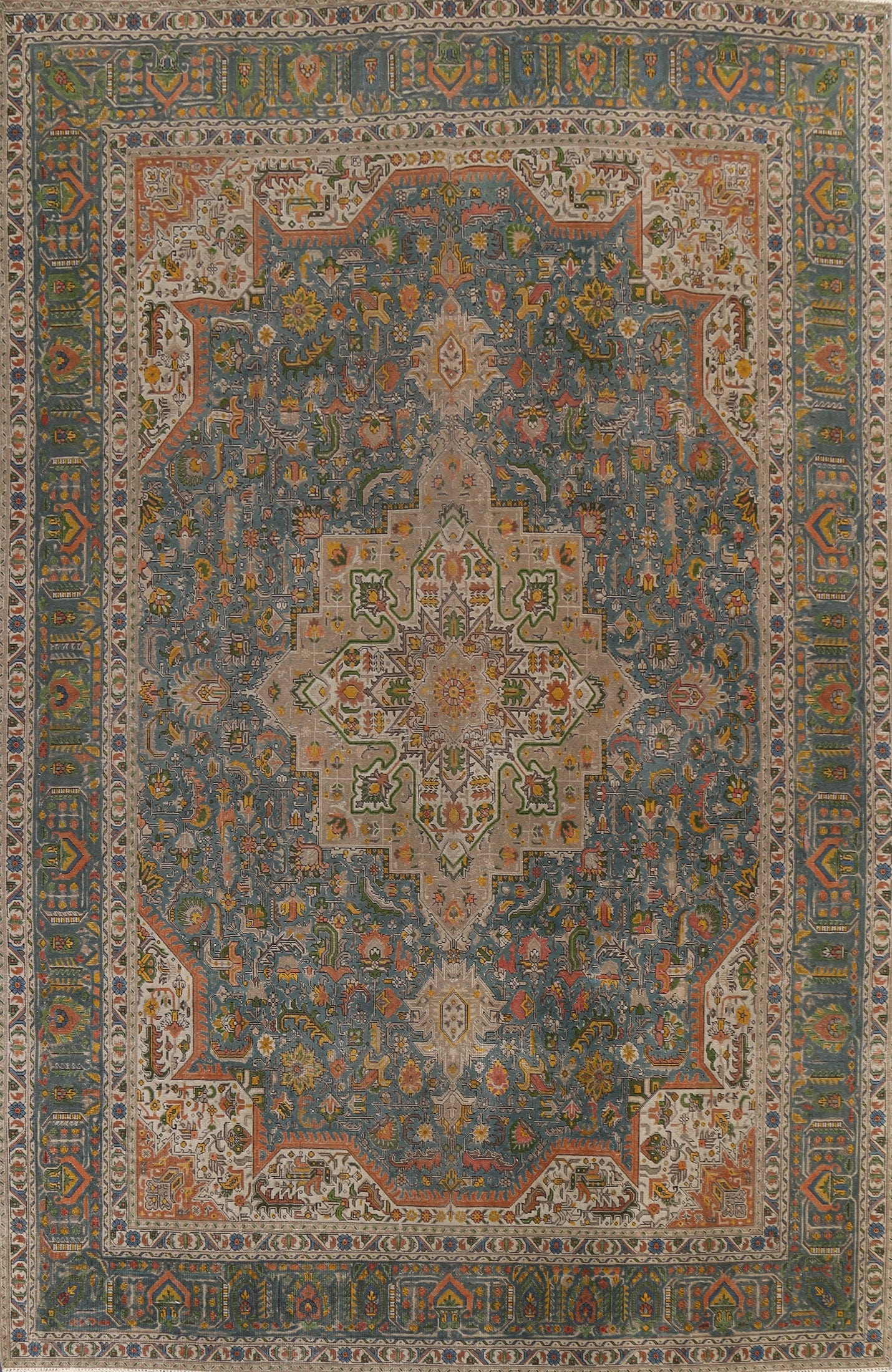 Vintage Wool Tabriz Persian Area Rug 10x13