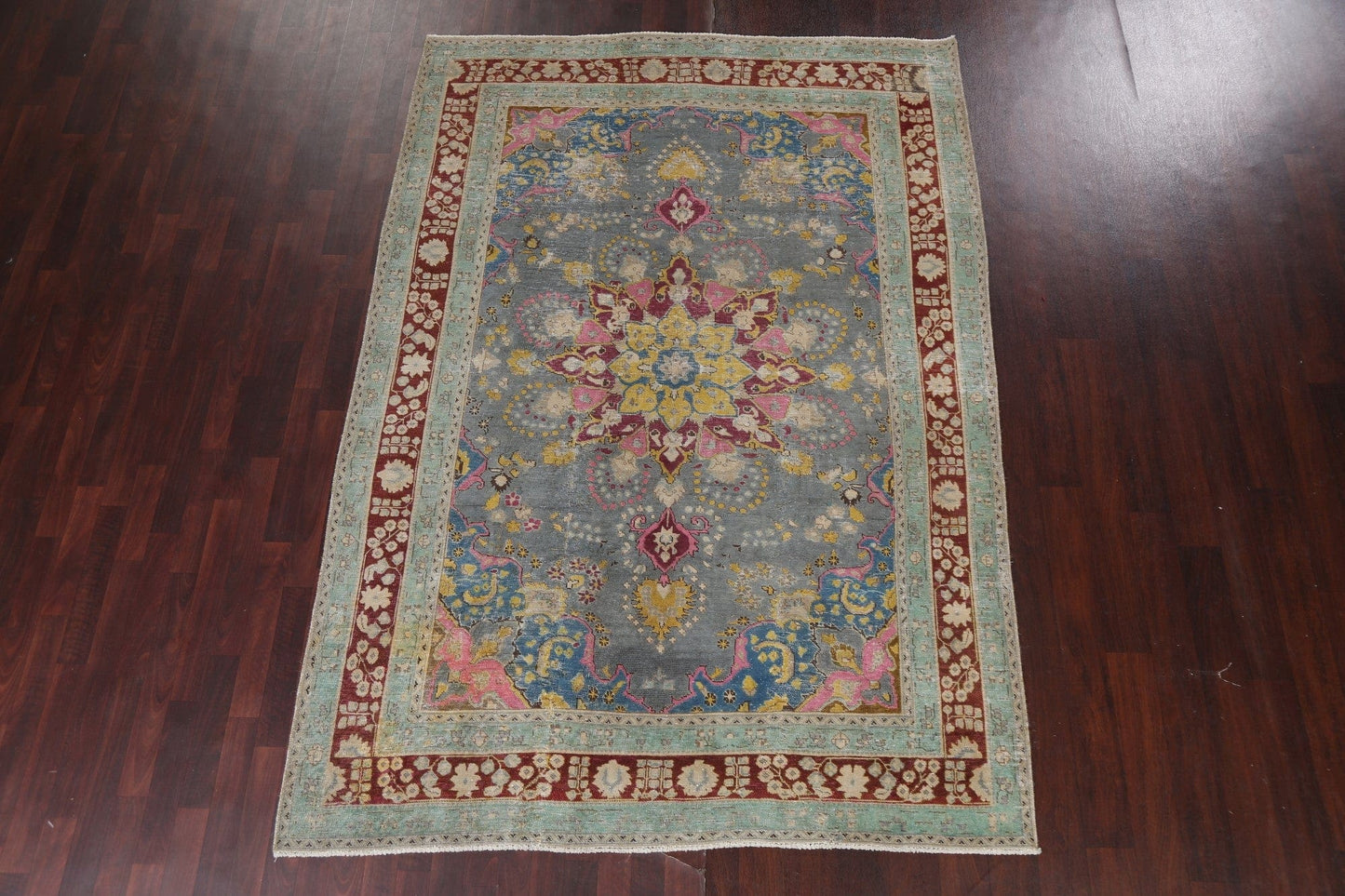 Distressed Over-Dye Mashad Persian Area Rug 6x9