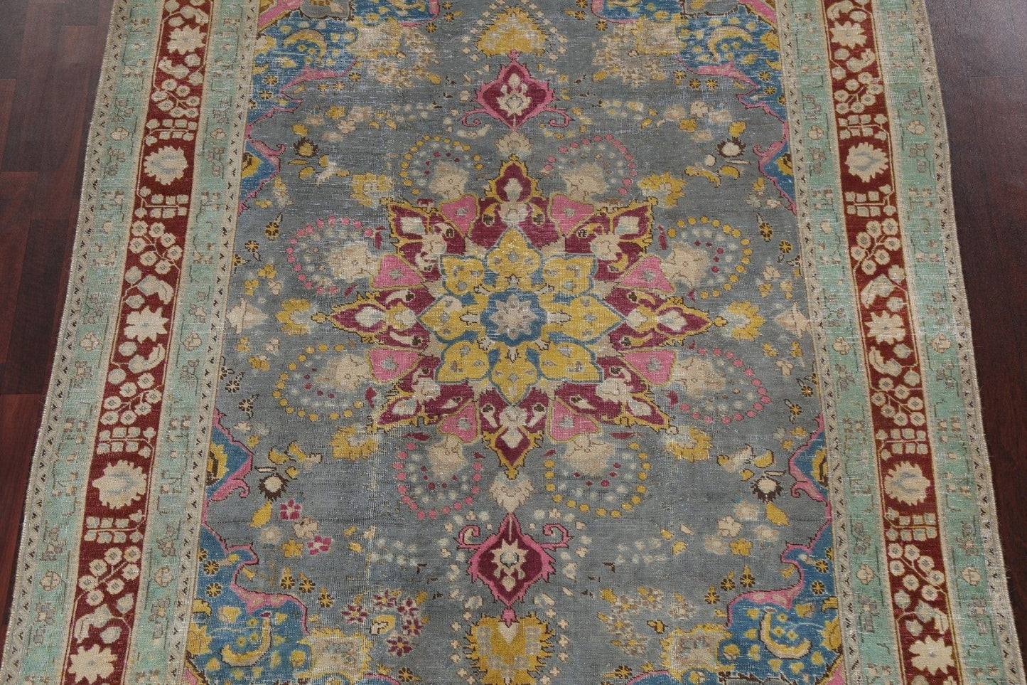 Distressed Over-Dye Mashad Persian Area Rug 6x9