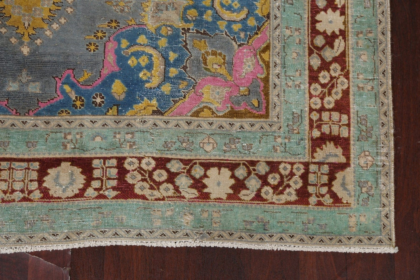 Distressed Over-Dye Mashad Persian Area Rug 6x9