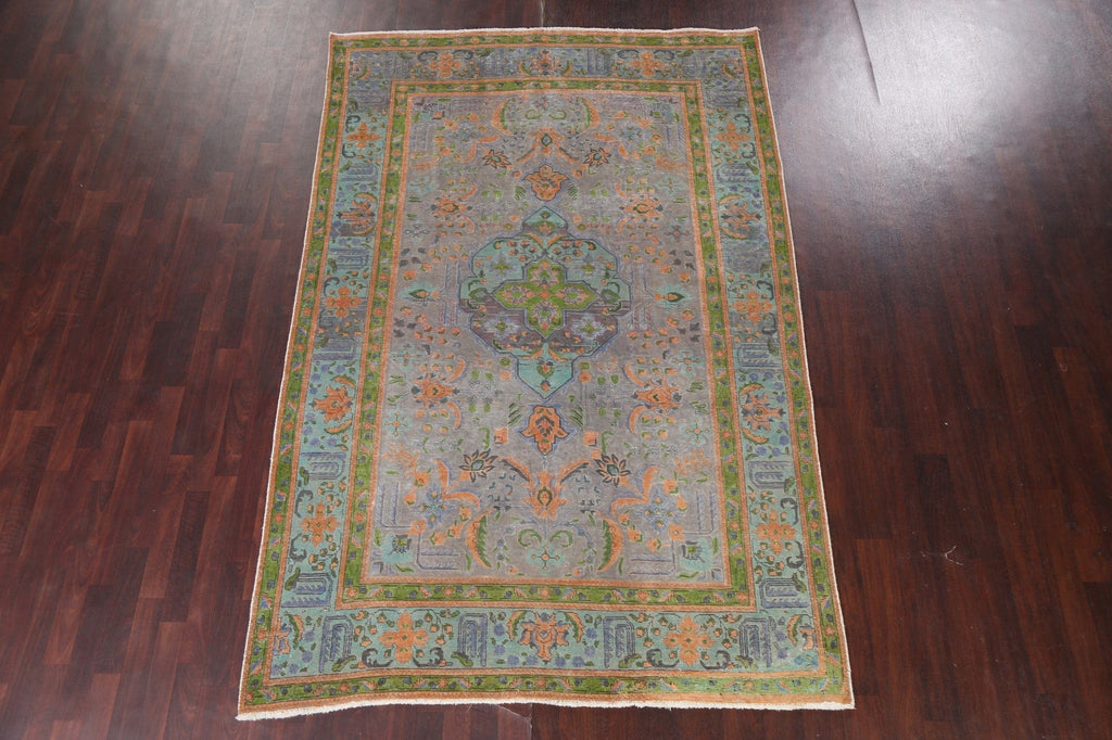 Distressed Over-Dye Tabriz Persian Area Rug 6x10