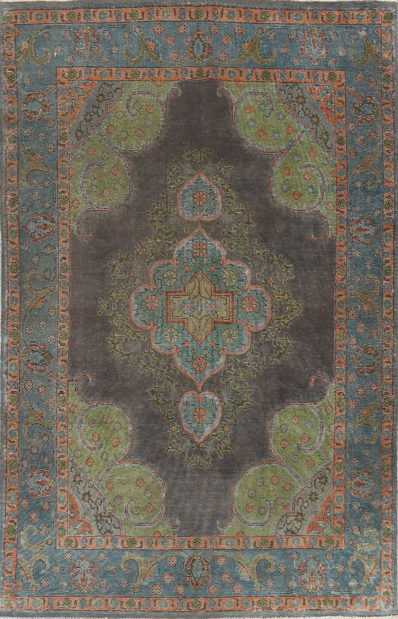 Distressed Over-Dye Tabriz Persian Area Rug 6x10