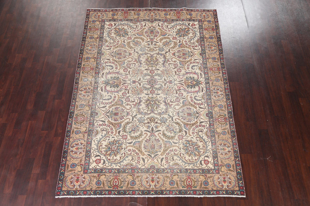 Vintage Floral Tabriz Persian Area Rug 7x9