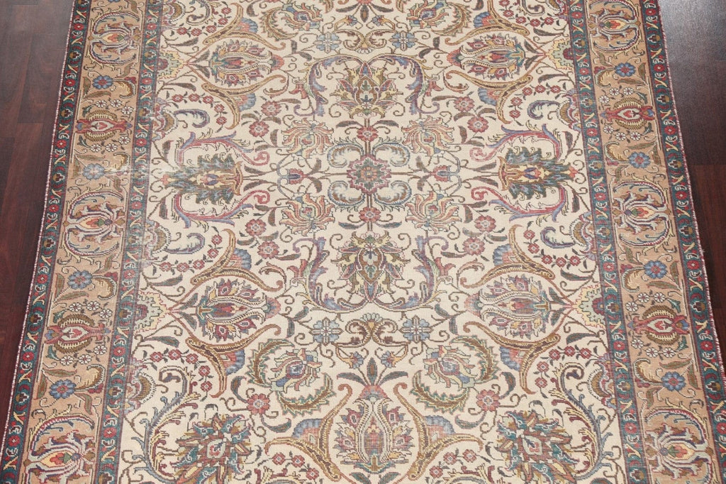 Vintage Floral Tabriz Persian Area Rug 7x9