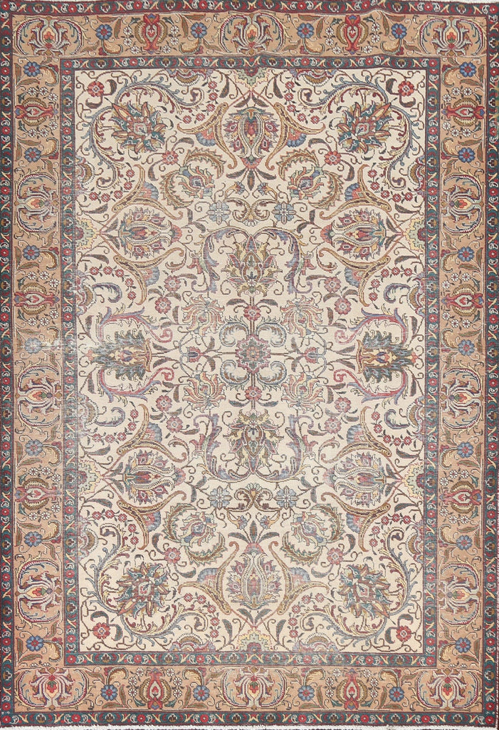 Vintage Floral Tabriz Persian Area Rug 7x9