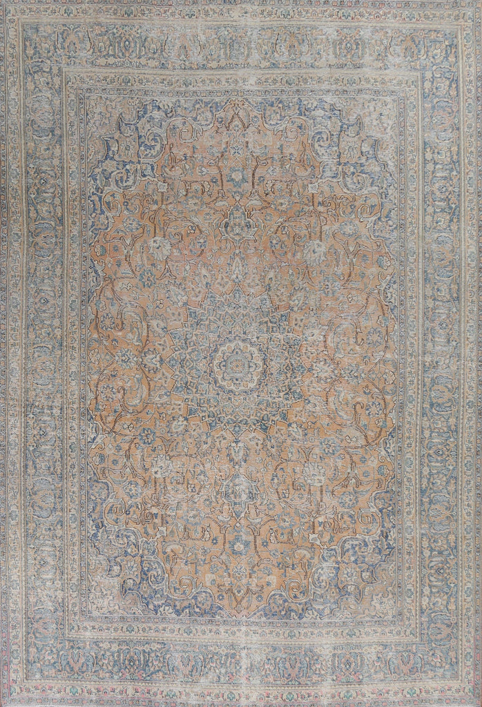 Traditional Distressed Mashad Persian Area Rug 9x12