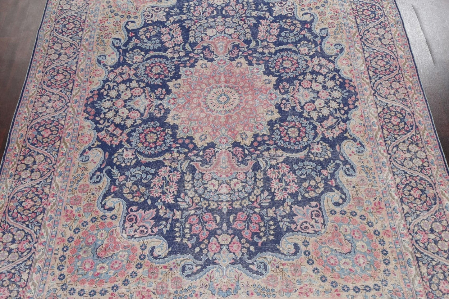 Distressed Floral Kerman Persian Area Rug 10x13