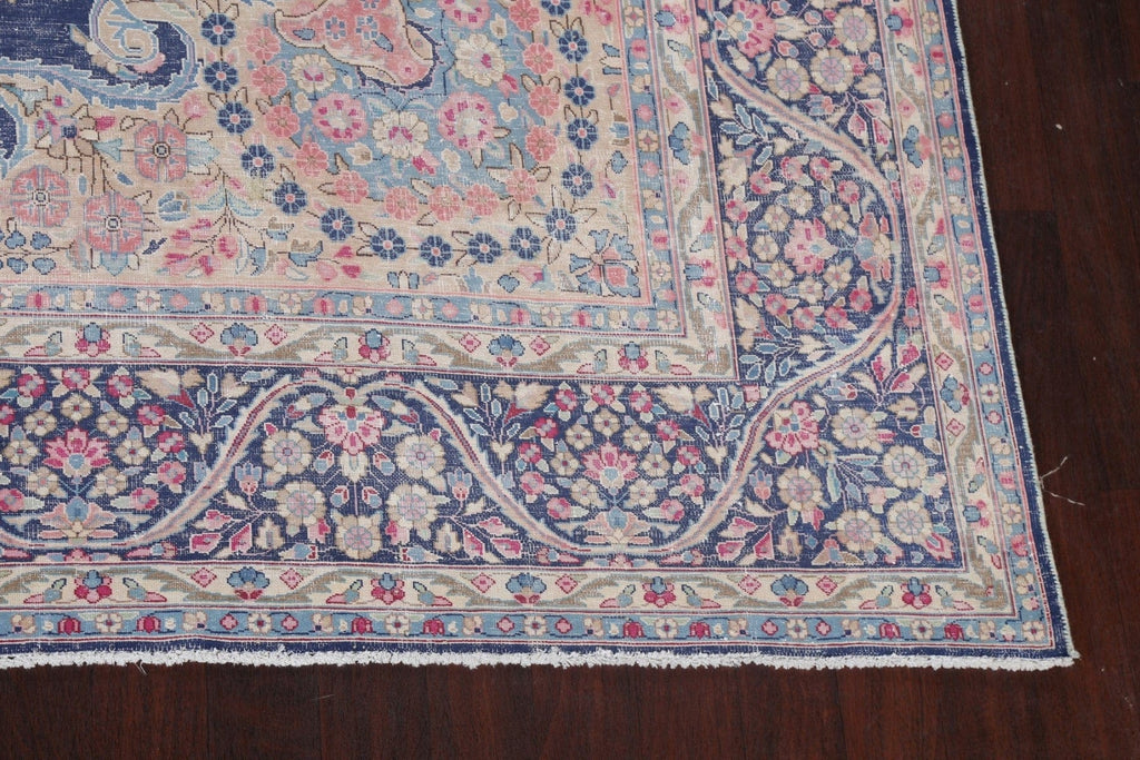 Distressed Floral Kerman Persian Area Rug 10x13