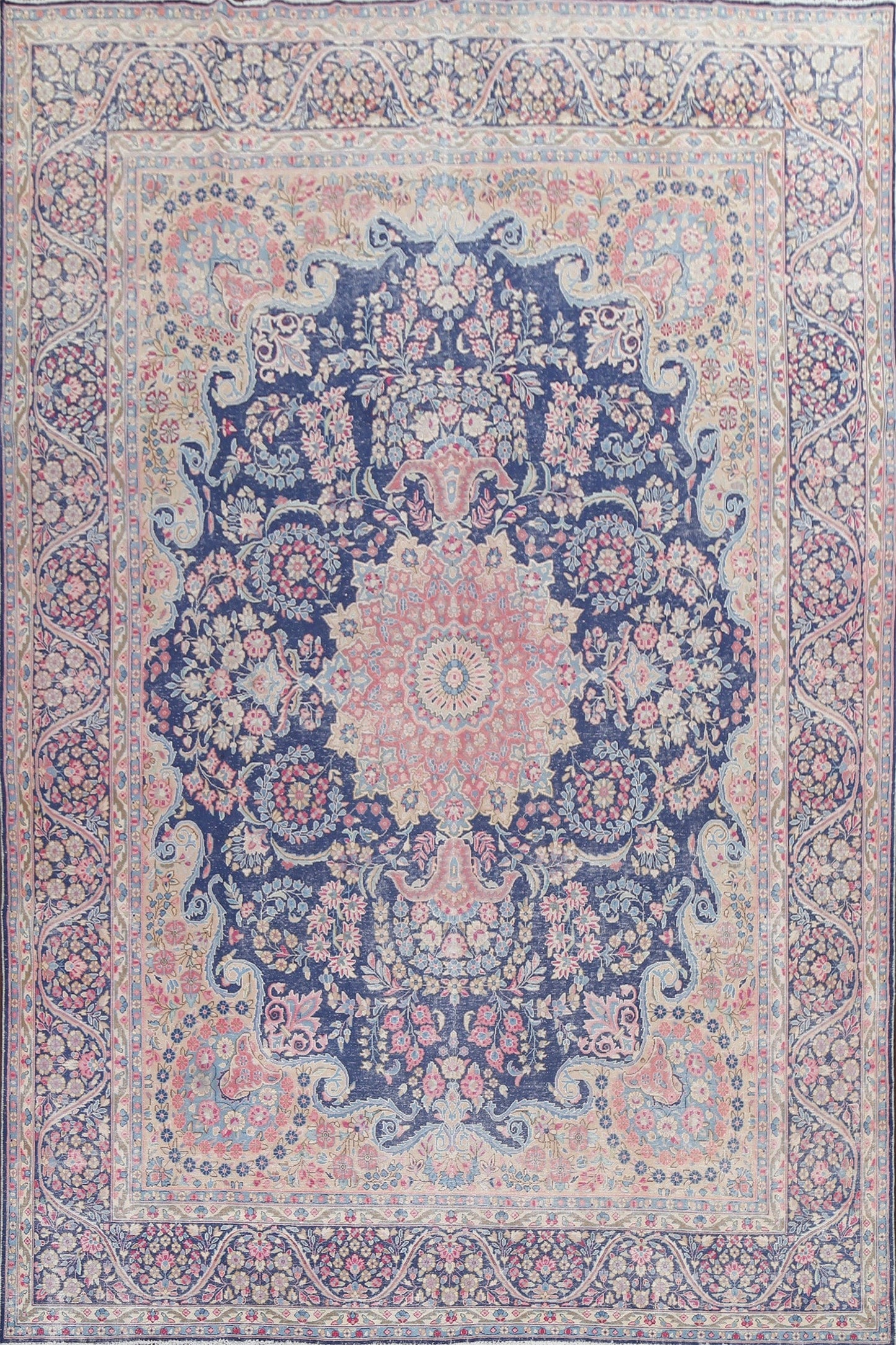 Distressed Floral Kerman Persian Area Rug 10x13