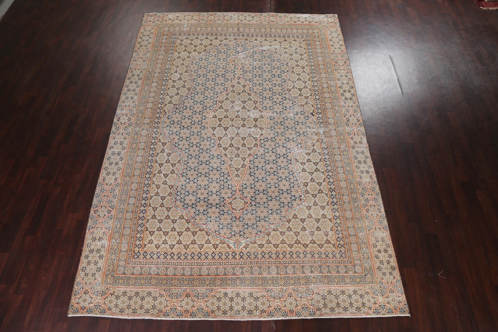 Distressed Wool Kerman Persian Area Rug 9x13