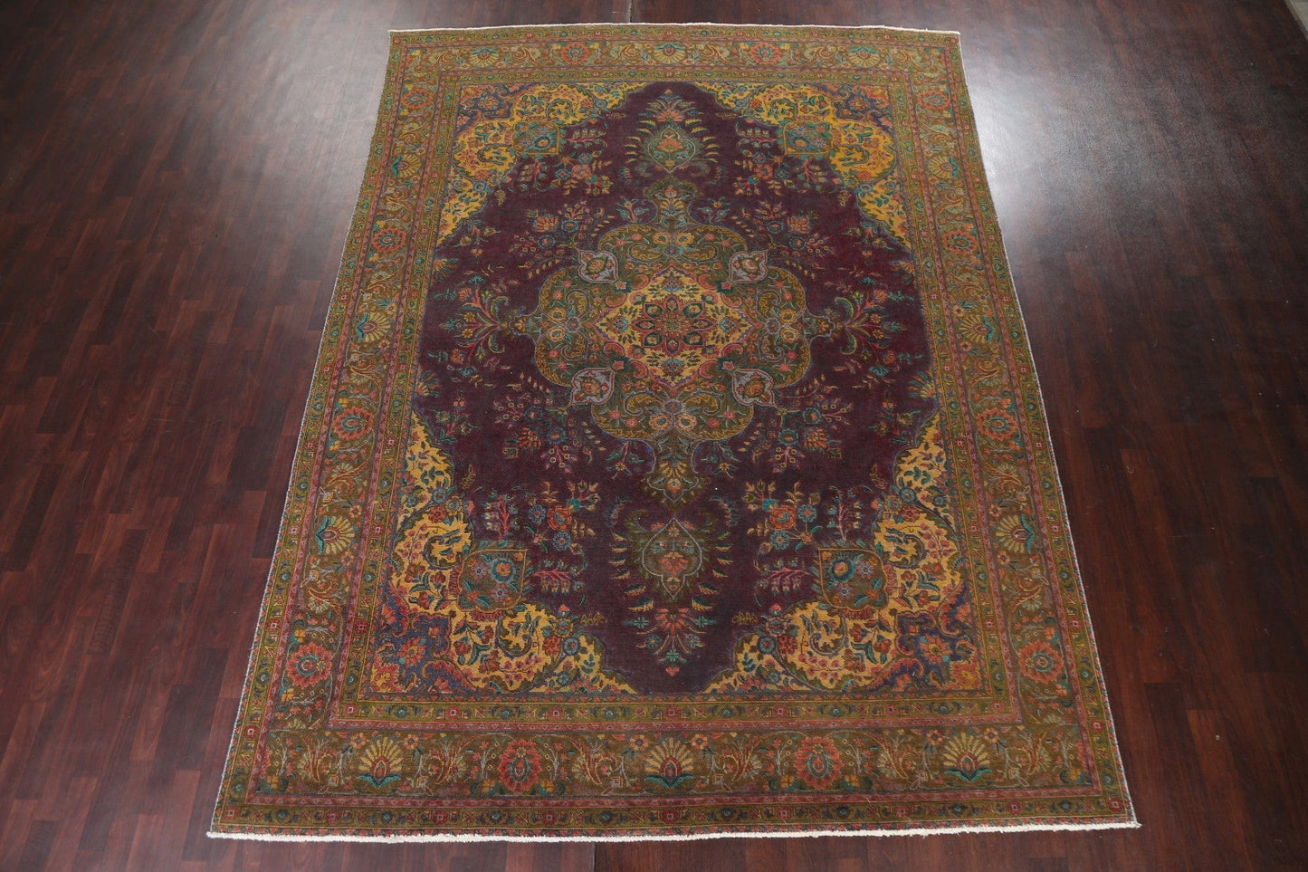 Distressed Over-Dye Tabriz Persian Area Rug 10x13