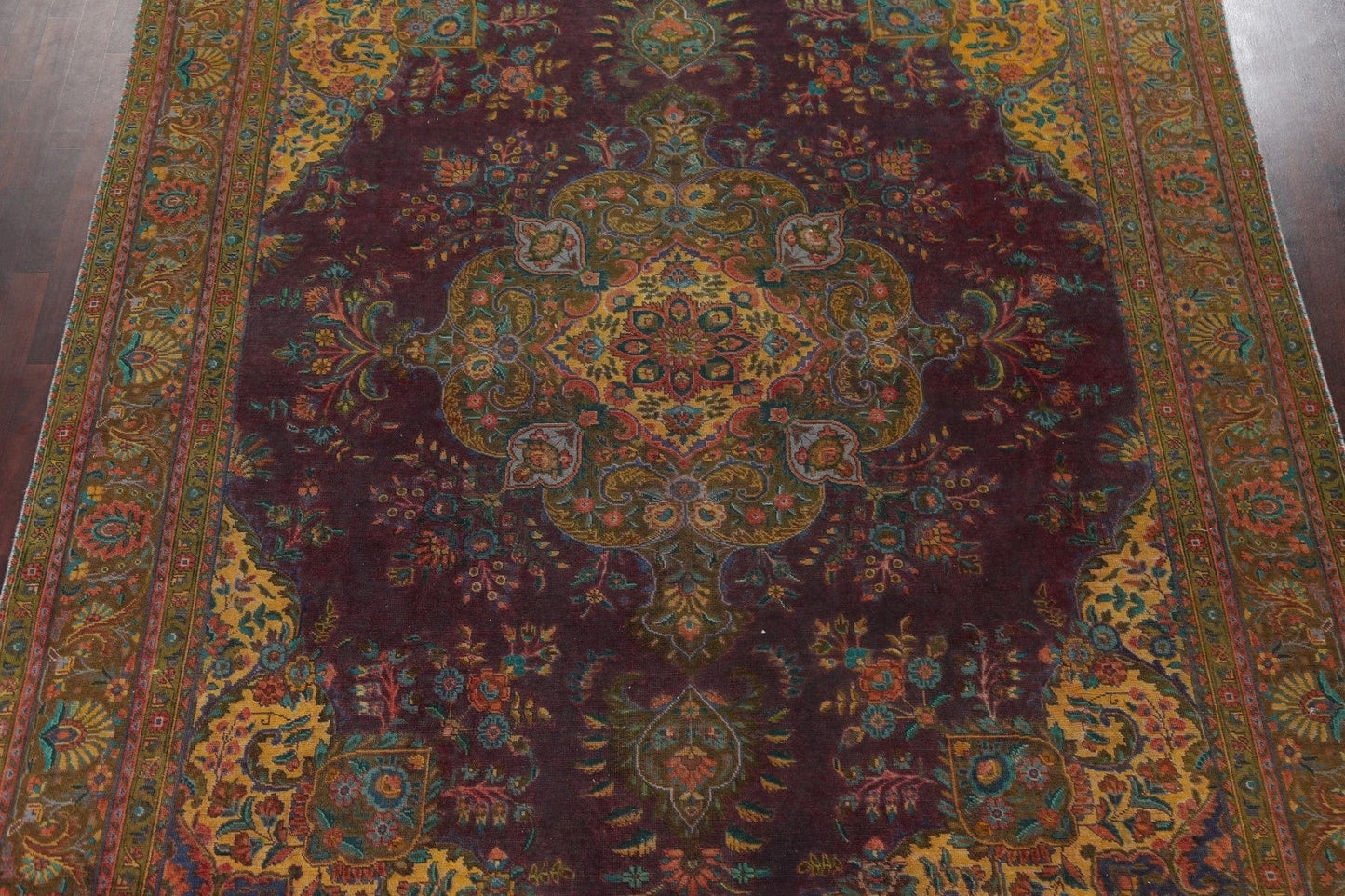 Distressed Over-Dye Tabriz Persian Area Rug 10x13