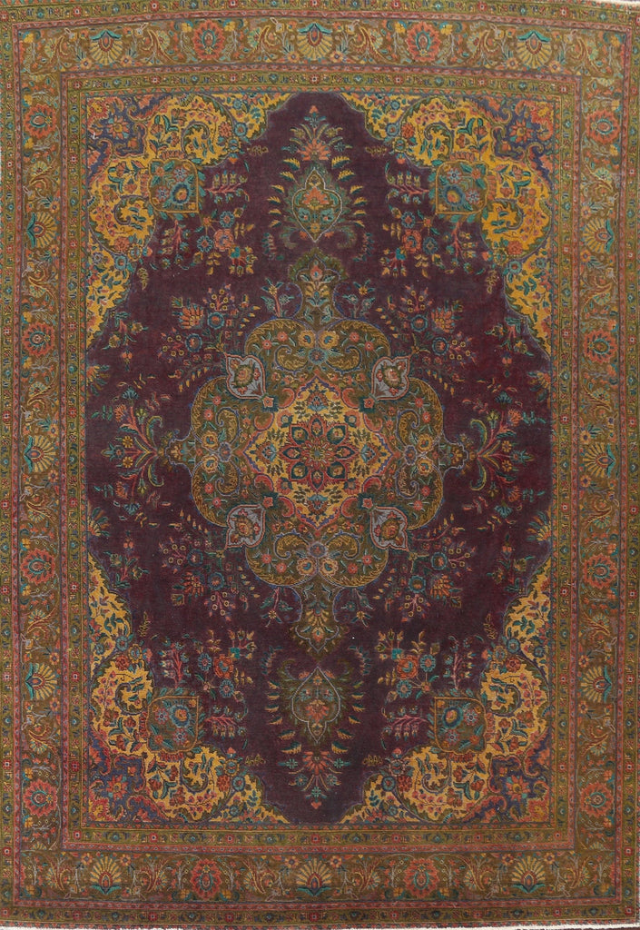 Distressed Over-Dye Tabriz Persian Area Rug 10x13