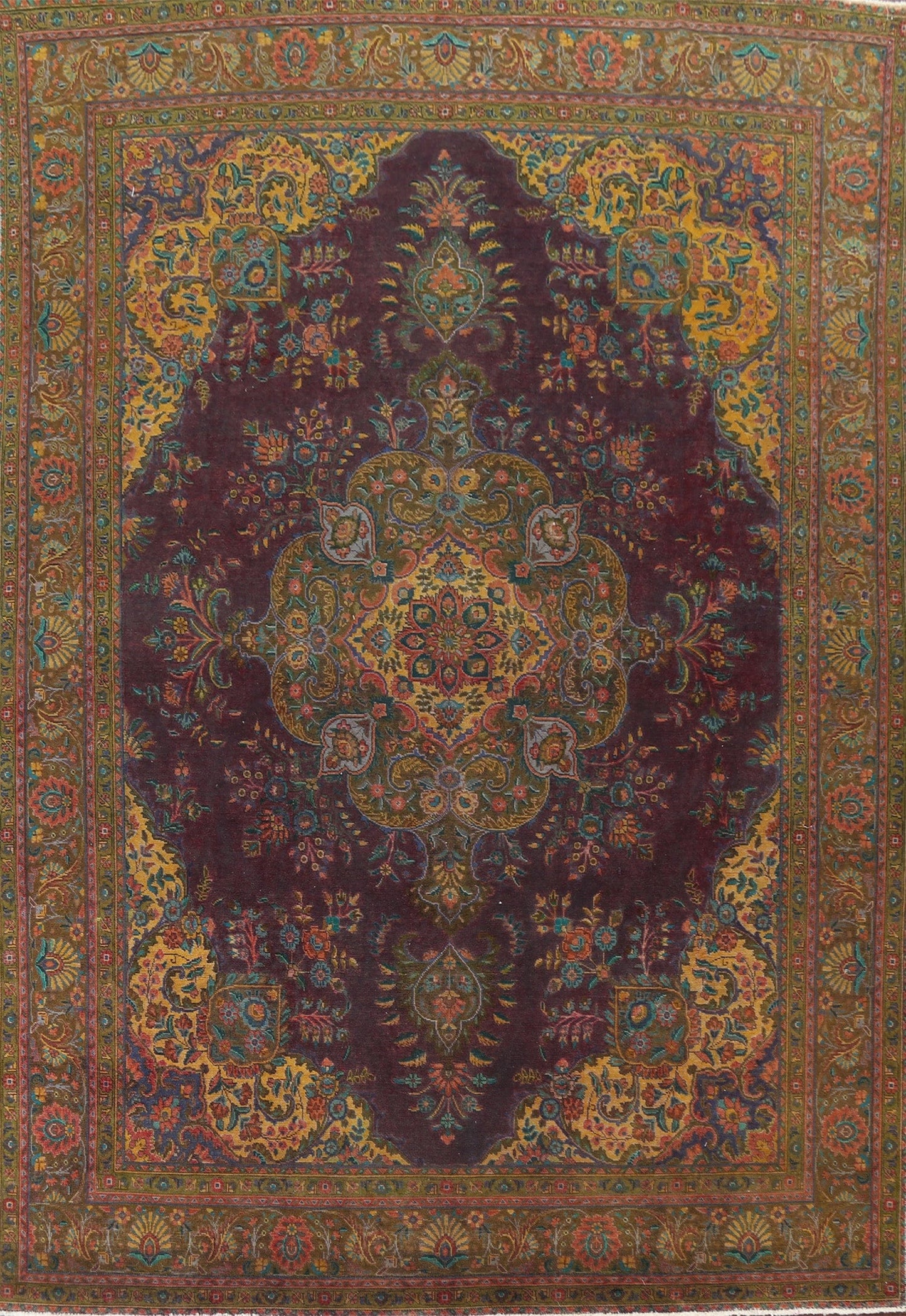 Distressed Over-Dye Tabriz Persian Area Rug 10x13