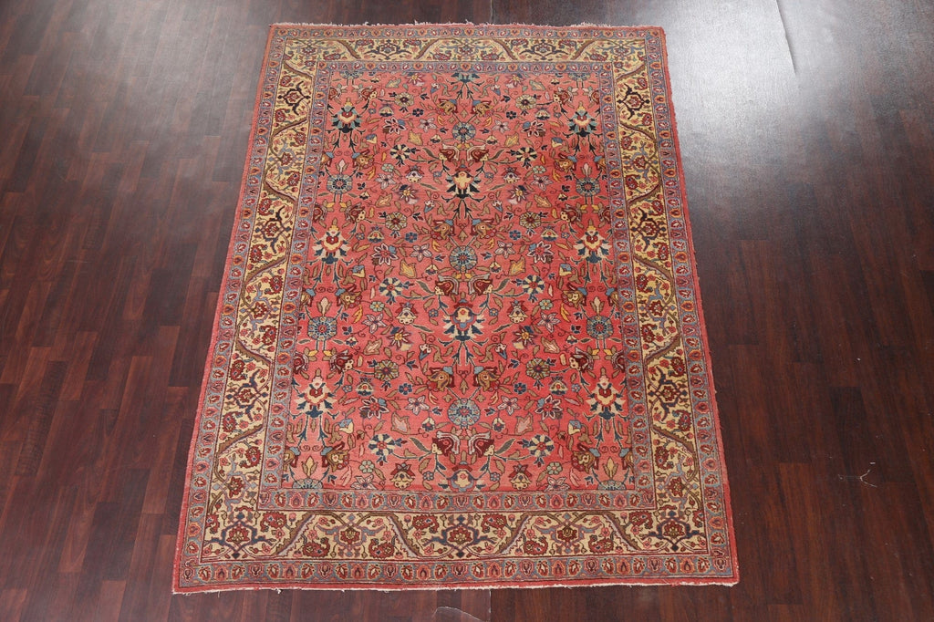 Vintage Floral Tabriz Persian Area Rug 7x9