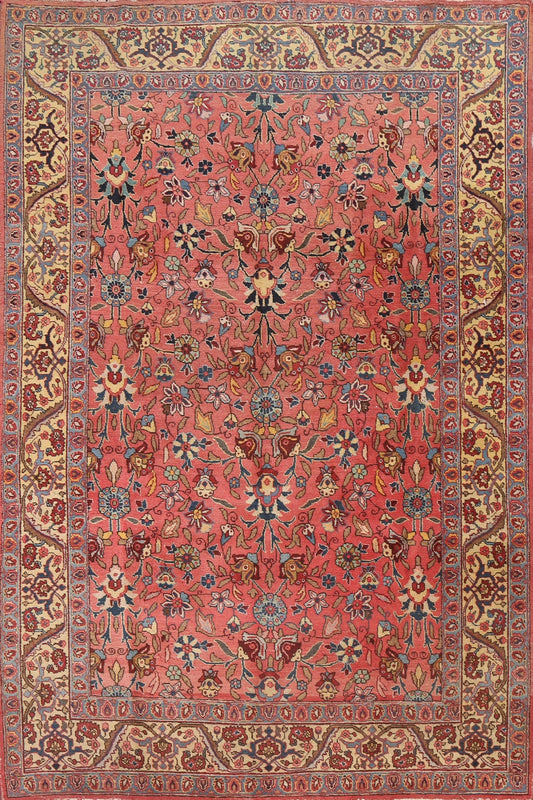 Vintage Floral Tabriz Persian Area Rug 7x9