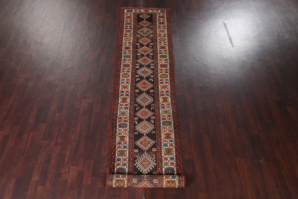 Pre-1900 Antique Wool Shirvan Vegetable Dye Runner Rug 3x17